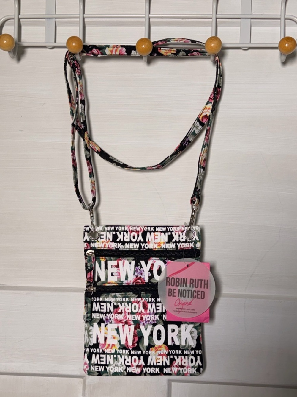 Robin Ruth Black Floral "New York" Crossbody Bag